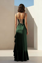 Kylin | Lavender - Spaghetti Straps Sheath Satin Pleated Formal Prom Dresses With Ruffles - KissProm