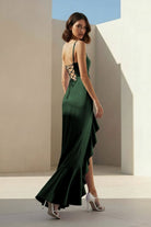 Kylin | Lavender - Spaghetti Straps Sheath Satin Pleated Formal Prom Dresses With Ruffles - KissProm