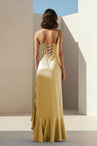 Kylin | Lavender - Spaghetti Straps Sheath Satin Pleated Formal Prom Dresses With Ruffles - KissProm