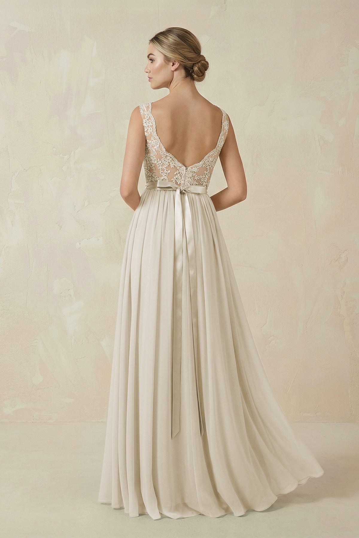 Lace A-Line Bateau Neck Chiffon Long Bridesmaid Dress in Dove Gray, Dove Gray / 22 Lace A-Line Bateau Neck Chiffon Long Bridesmaid Dress in Dove Gray, Dove Gray / 22