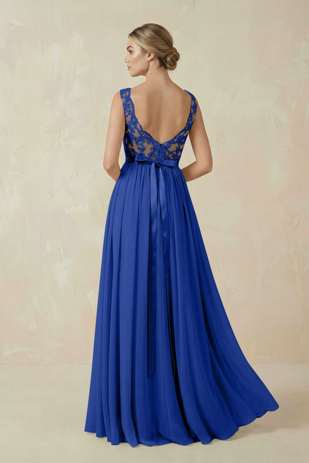 Lace A-Line Bateau Neck Chiffon Long Bridesmaid Dress in Royal Blue, Royal Blue / 26 Lace A-Line Bateau Neck Chiffon Long Bridesmaid Dress in Royal Blue, Royal Blue / 26