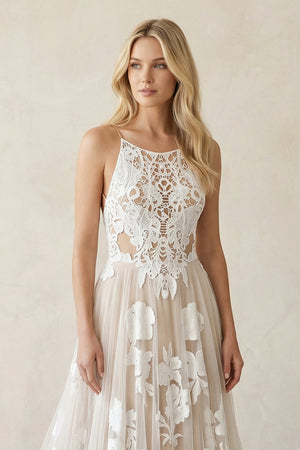 Bohemian A-Line Backless Spaghetti Straps Sleeveless Lace Emboridery Wedding Dresses – Wedding Dresses by KissProm | Available at KissProm