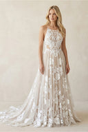 Bohemian A-Line Backless Spaghetti Straps Sleeveless Lace Emboridery Wedding Dresses – Wedding Dresses by KissProm | Available at KissProm