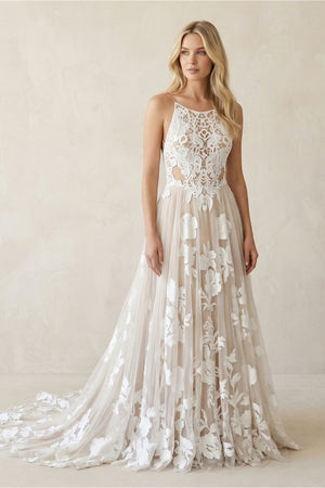 Bohemian A-Line Backless Spaghetti Straps Sleeveless Lace Emboridery Wedding Dresses – Wedding Dresses by KissProm | Available at KissProm