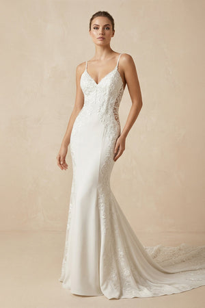 Lace Cami Strap Mermaid Wedding Dress in Ivory - KissProm Wedding Dresses