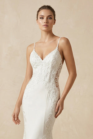 Lace Cami Strap Mermaid Wedding Dress in Ivory - KissProm Wedding Dresses