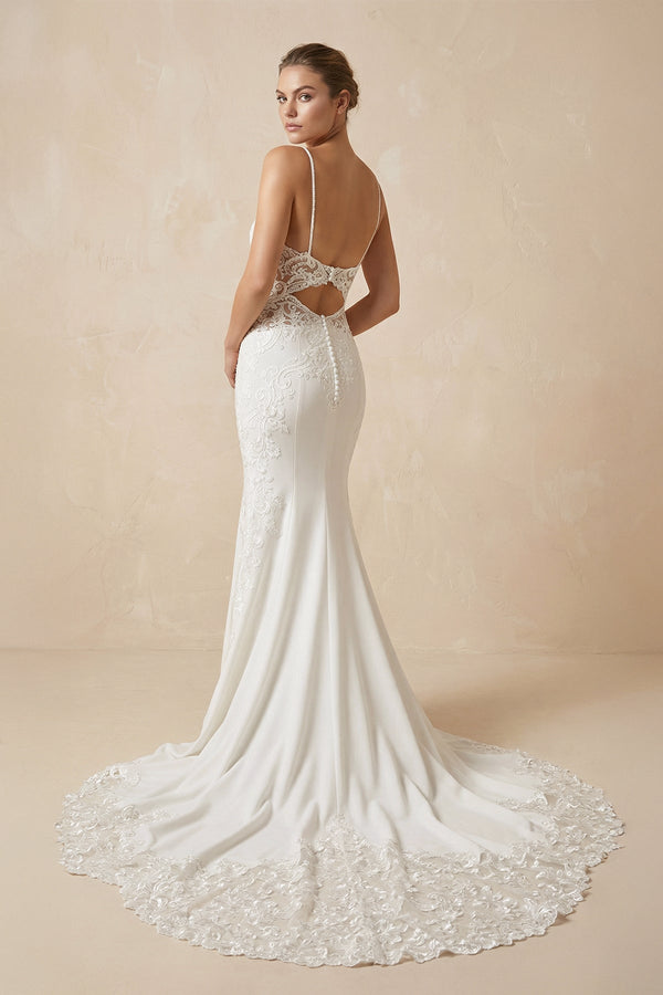 Lace Cami Strap Mermaid Wedding Dress in Ivory - KissProm Wedding Dresses