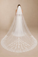 Lace Cathedral Veils with Blusher in Ivory - KissProm Wedding Veils