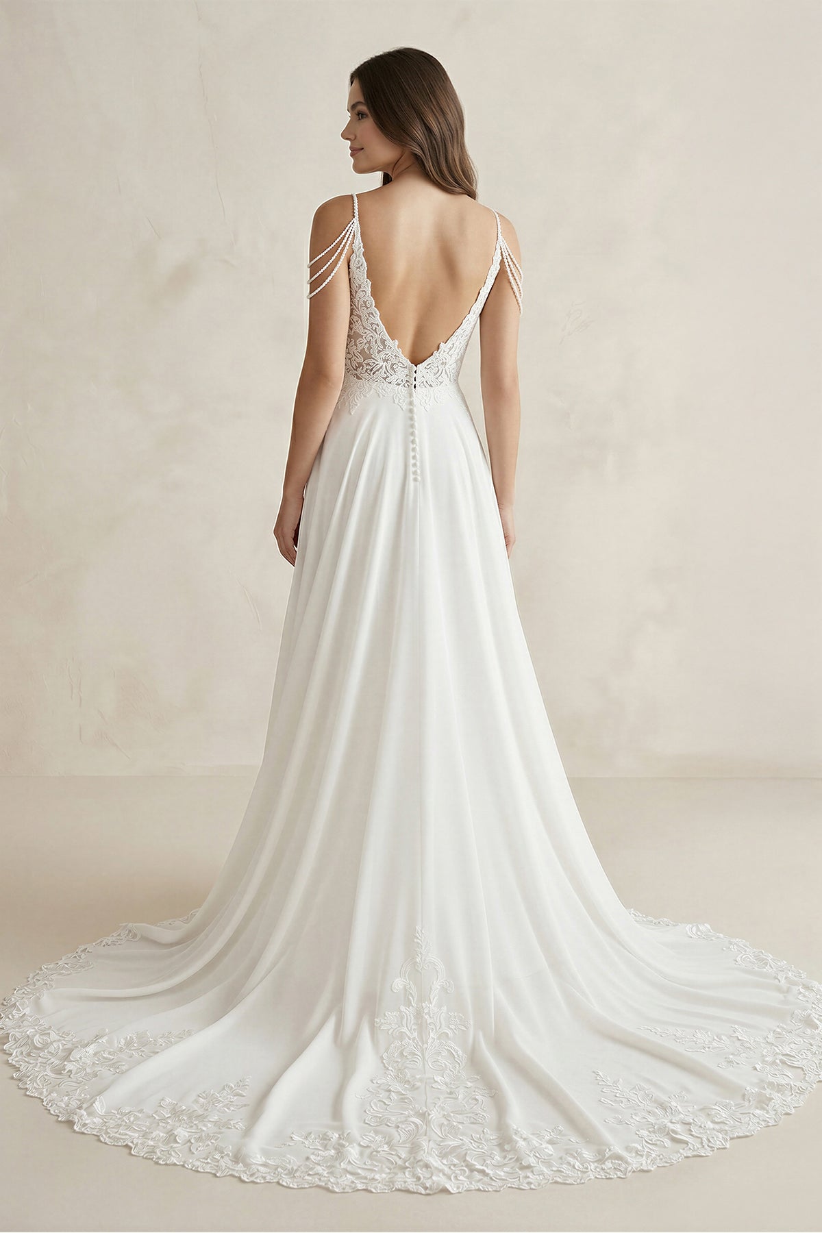 A-Line V-Neck Sweep Train Wedding Dress With Lace Split Front
