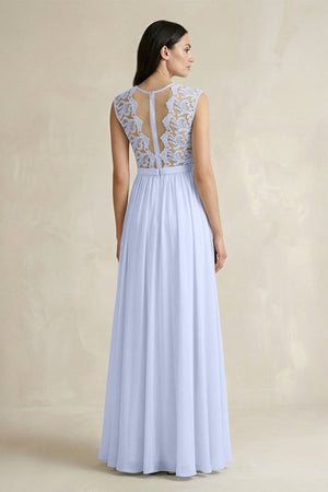 Lace Chiffon A - Line Round Neck Bridesmaid Dress in Ice - KissProm Bridesmaid Dresses