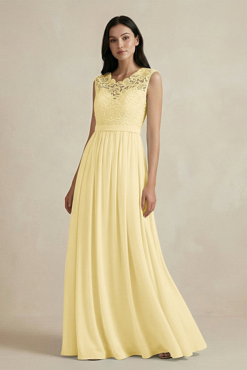 lace yellow bridesmaid dresses BABARONI One Shoulder Chiffon and Lace Bridesmaid Dress-Ivory, Ivory / US0 main image 1