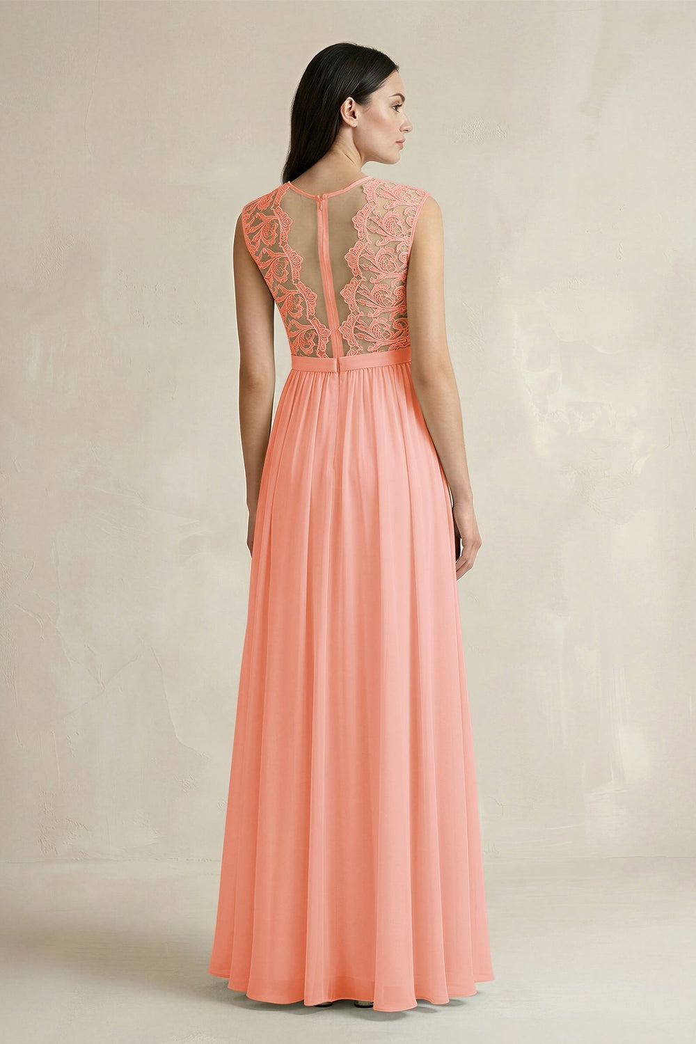 Lace Chiffon A - Line Round Neck Bridesmaid Dress in Rosette - KissProm Bridesmaid Dresses