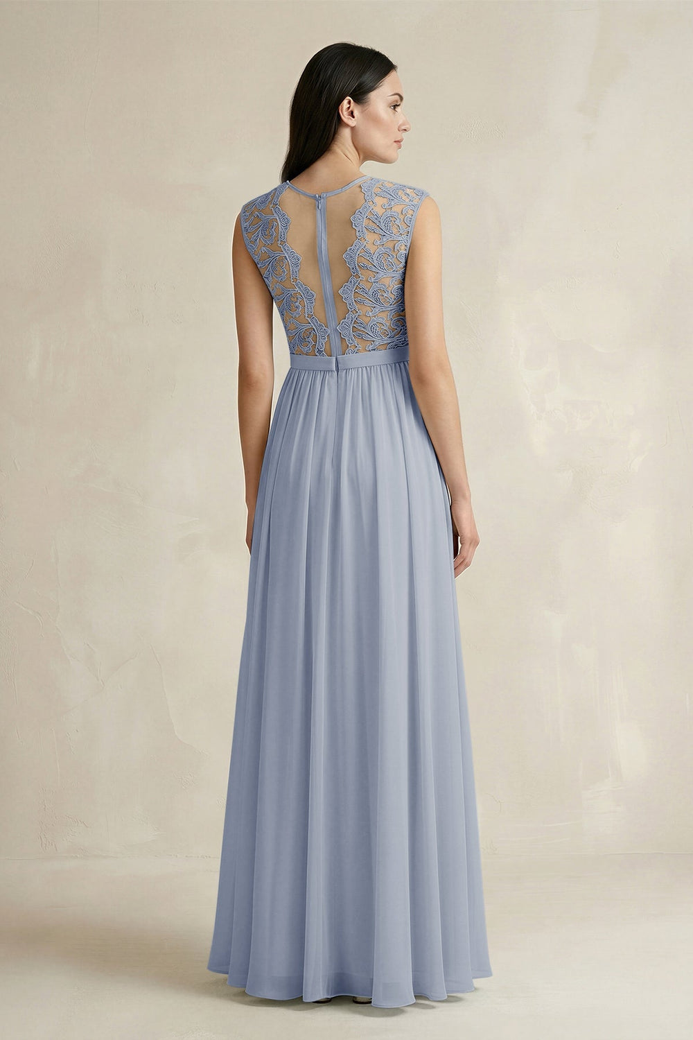 Lace Chiffon A - Line Round Neck Bridesmaid Dress in Twilight - KissProm Bridesmaid Dresses
