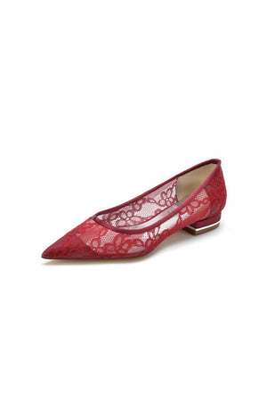 Lace Cocktail Pointed Toe Flats - KissProm