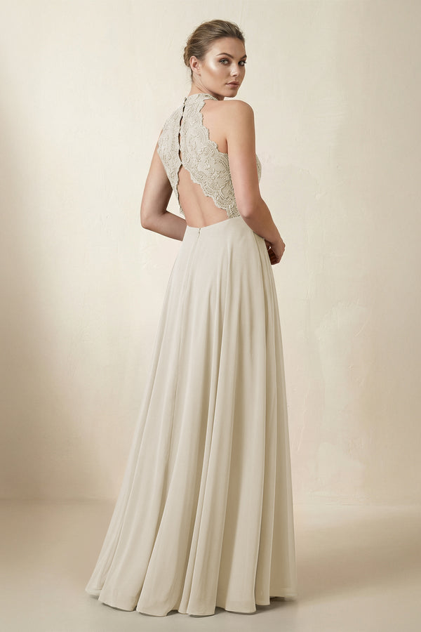Lace Halter A - Line Chiffon Bridesmaid Dress in Dove Gray - KissProm Bridesmaid Dresses