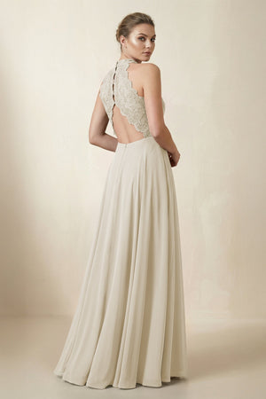 Lace Halter A - Line Chiffon Bridesmaid Dress in Dove Gray - KissProm Bridesmaid Dresses