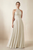 Lace Halter A - Line Chiffon Bridesmaid Dress in Dove Gray - KissProm Bridesmaid Dresses