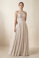 Lace Halter A - Line Chiffon Bridesmaid Dress in Frost - KissProm Bridesmaid Dresses