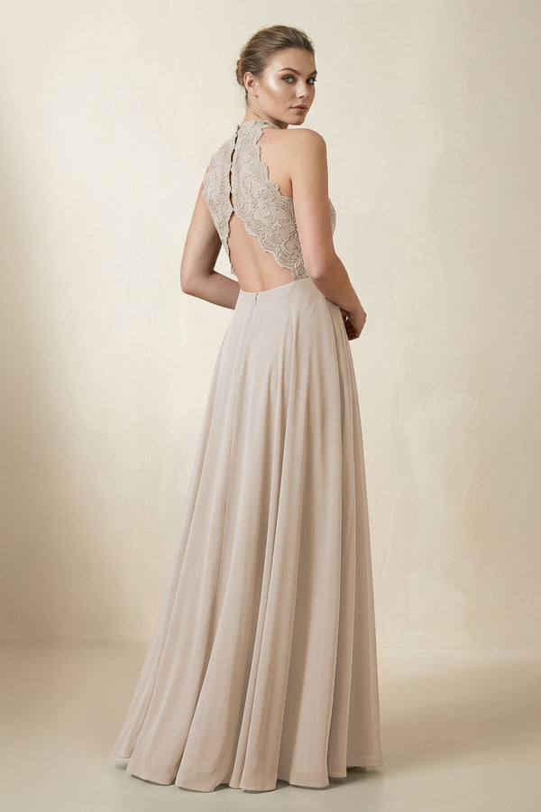 Lace Halter A - Line Chiffon Bridesmaid Dress in Frost - KissProm Bridesmaid Dresses