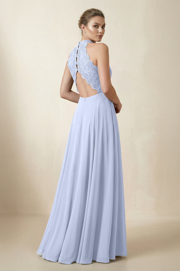 Lace Halter A - Line Chiffon Bridesmaid Dress in Ice - KissProm Bridesmaid Dresses