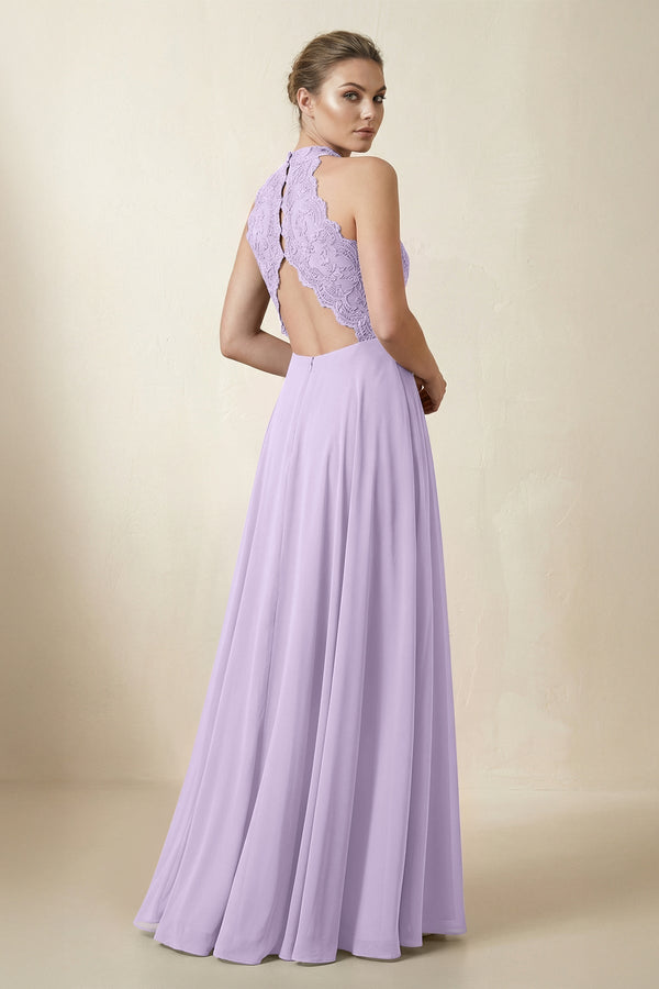 Lace Halter A - Line Chiffon Bridesmaid Dress in Lavender - KissProm Bridesmaid Dresses