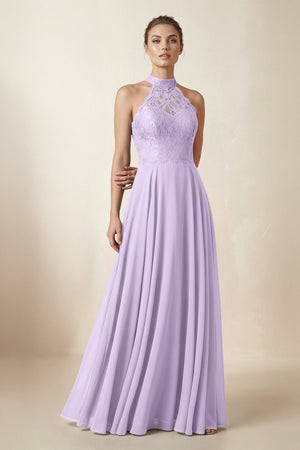 Lace Halter A - Line Chiffon Bridesmaid Dress in Lavender - KissProm Bridesmaid Dresses