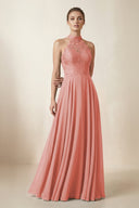 Lace Halter A - Line Chiffon Bridesmaid Dress in Mulberry - KissProm Bridesmaid Dresses