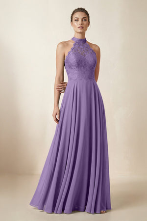Lace Halter A - Line Chiffon Bridesmaid Dress in Tahiti - KissProm Bridesmaid Dresses