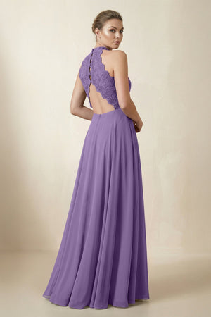 Lace Halter A - Line Chiffon Bridesmaid Dress in Tahiti - KissProm Bridesmaid Dresses