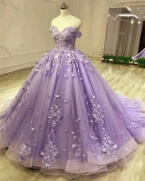 Acacia | Lace Dusty Blue Off the Shoulder Ball Gown Quinceanera Dresses - KissProm