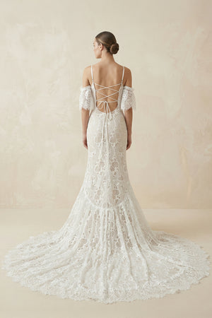Mermaid White Halter Neck Lace Wedding Dress – Wedding Dresses by KissProm | Available at KissProm