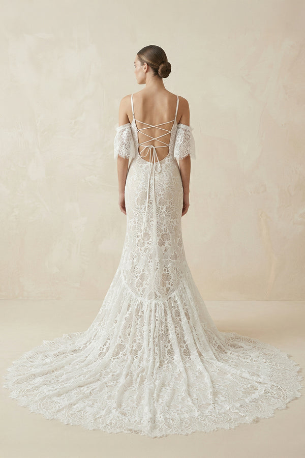 Mermaid White Halter Neck Lace Wedding Dress – Wedding Dresses by KissProm | Available at KissProm