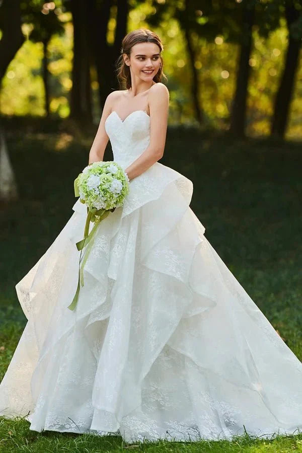 Runa | Lace Open Back Sweetheart Cascading Ruffles Sleeveless Bridal Ball Gown