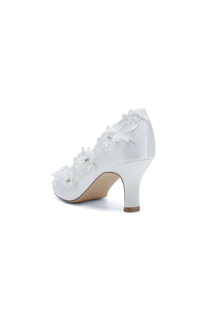 Lace Pointed Toe Chunky Heels with Beaded - KissProm