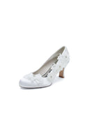 Lace Pointed Toe Chunky Heels with Beaded - KissProm