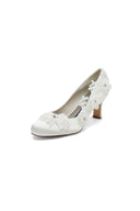 Lace Pointed Toe Chunky Heels with Beaded - KissProm