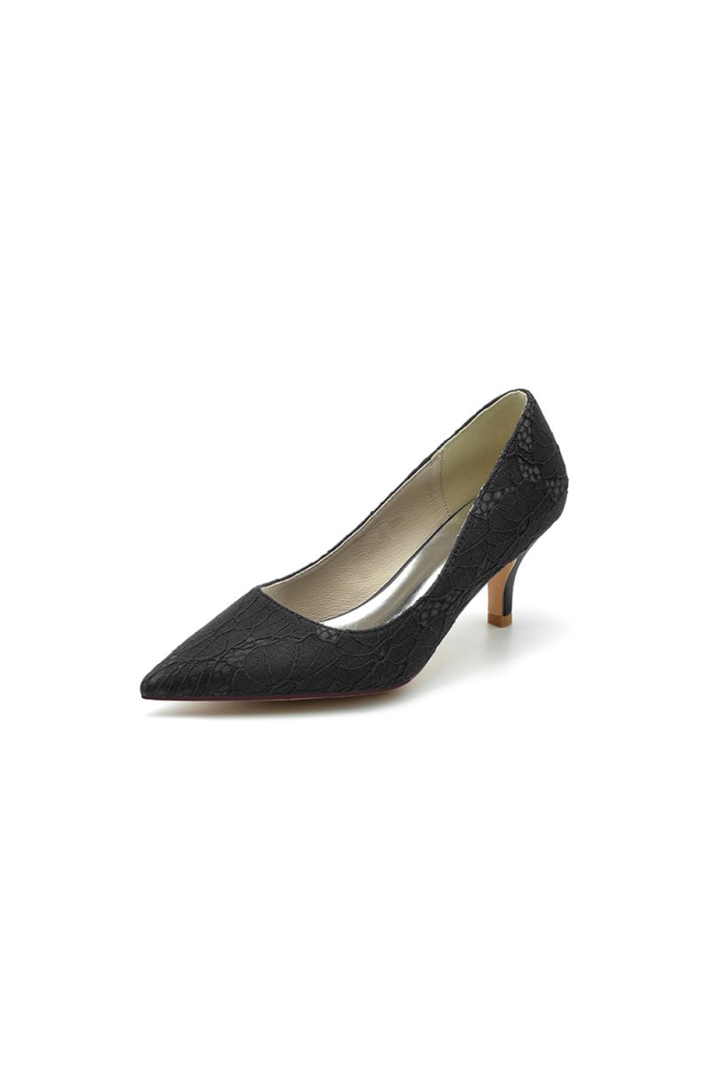 Lace Pointed Toe Kitten Heels - KissProm
