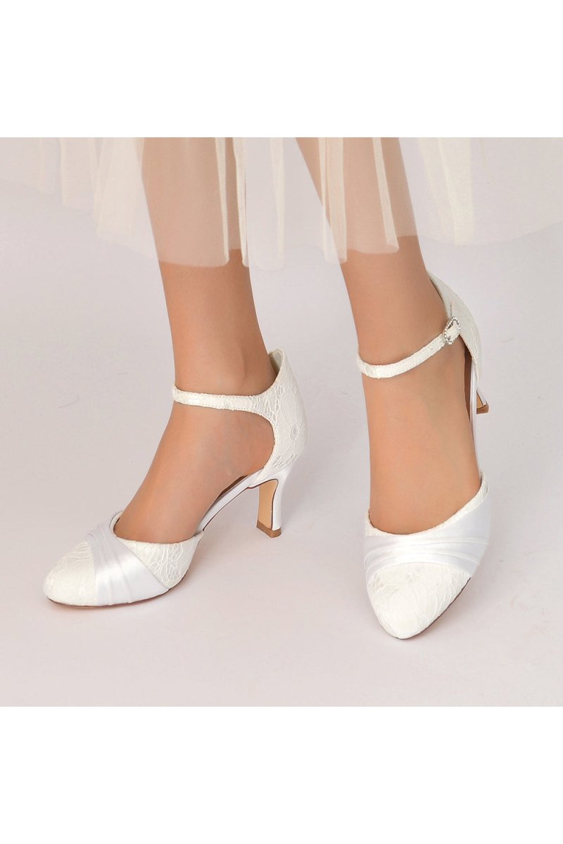 Lace Pointed Toe Satin Wedding Shoes - KissProm