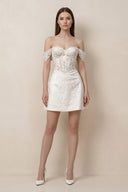 Lace Sheath A - Line Off - the - Shoulder Mini Wedding Dress in White - KissProm Wedding Dresses