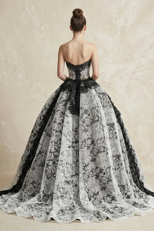 Lace Strapless Ball Gown Wedding Dress in Black - KissProm Wedding Dresses