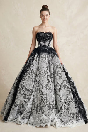 Lace Strapless Ball Gown Wedding Dress in Black - KissProm Wedding Dresses