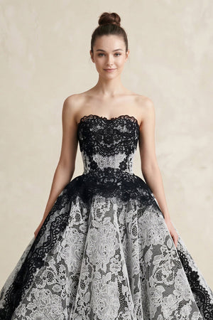 Lace Strapless Ball Gown Wedding Dress in Black - KissProm Wedding Dresses