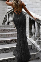 Kara | Lace-Up Mermaid Long Gold Prom Dress with Sequins