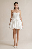 Lace - up Strapless Taffeta A - Line Wedding Dress With Bow in Ivory - KissProm Wedding Dresses
