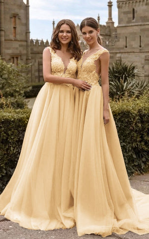 chinese dress ladies Long Sleeves Champagne Bridesmaid Dresses – Lisposa main image 0