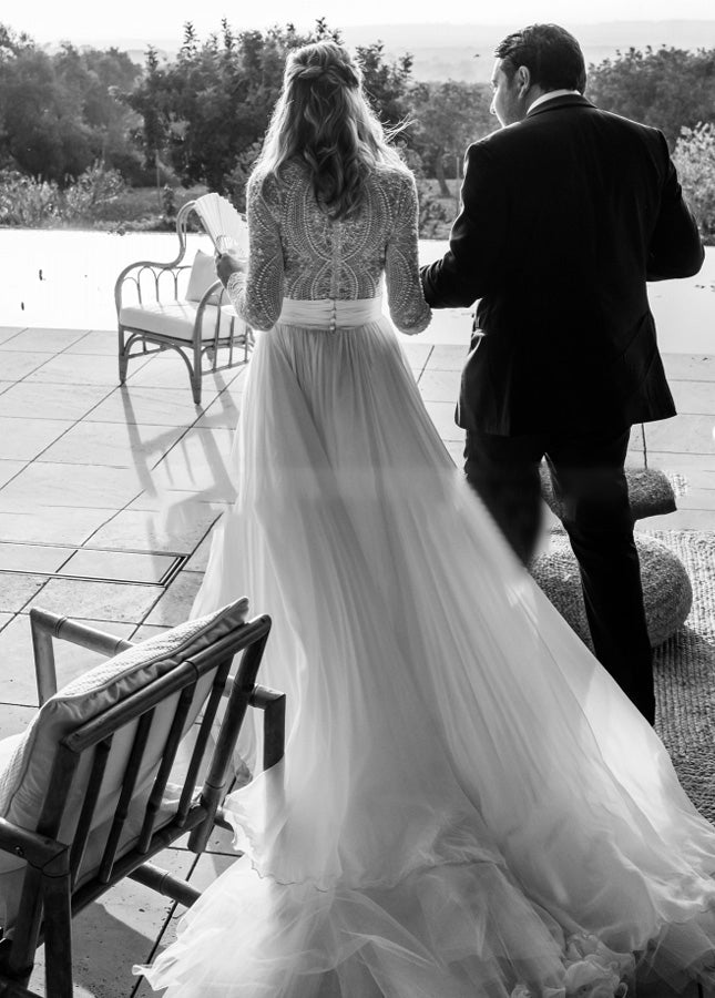 open lace back dress Chic A-Line Wedding Dress: Designer Taffeta, Strapless, Pleated Details –  Brydealo main image 0
