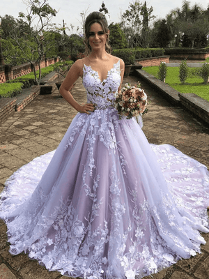 Wedding Dress Jay Godfrey Lilac Alma Gown Light Purple Sleeveless A Line  V-Neck Lace Wedding