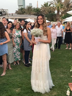 Simple A-Line V Neck Sleeveless Spaghetti Straps Beach Wedding Dresses