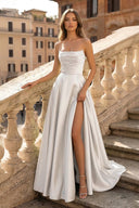 Lachlan | Satin A-Line Scoop Empire-Waist Pleated Satin High Slit Formal Prom Dress – Prom Dresses by KissProm | Available at KissProm