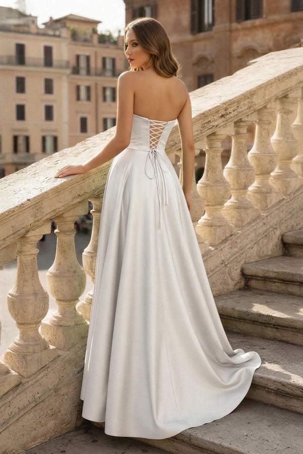 Lachlan | Satin A-Line Scoop Empire-Waist Pleated Satin High Slit Formal Prom Dress – Prom Dresses by KissProm | Available at KissProm